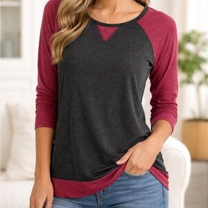 🔵 Karen Neuburger Black & Burgundy Raglan Sleeve Sweatshirt size small